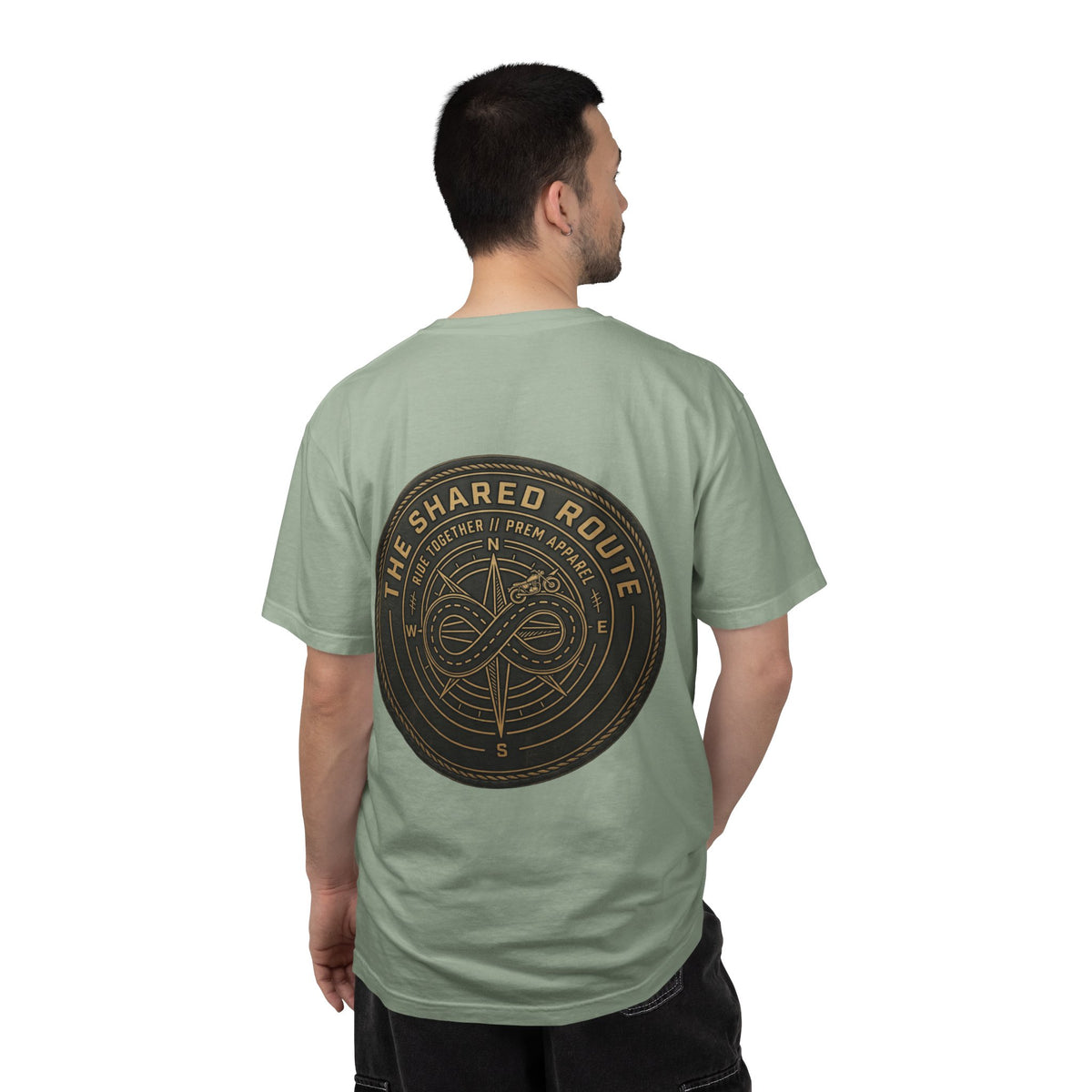 Shared Route Compass T‑Shirt — Vintage Infinity Map Graphic