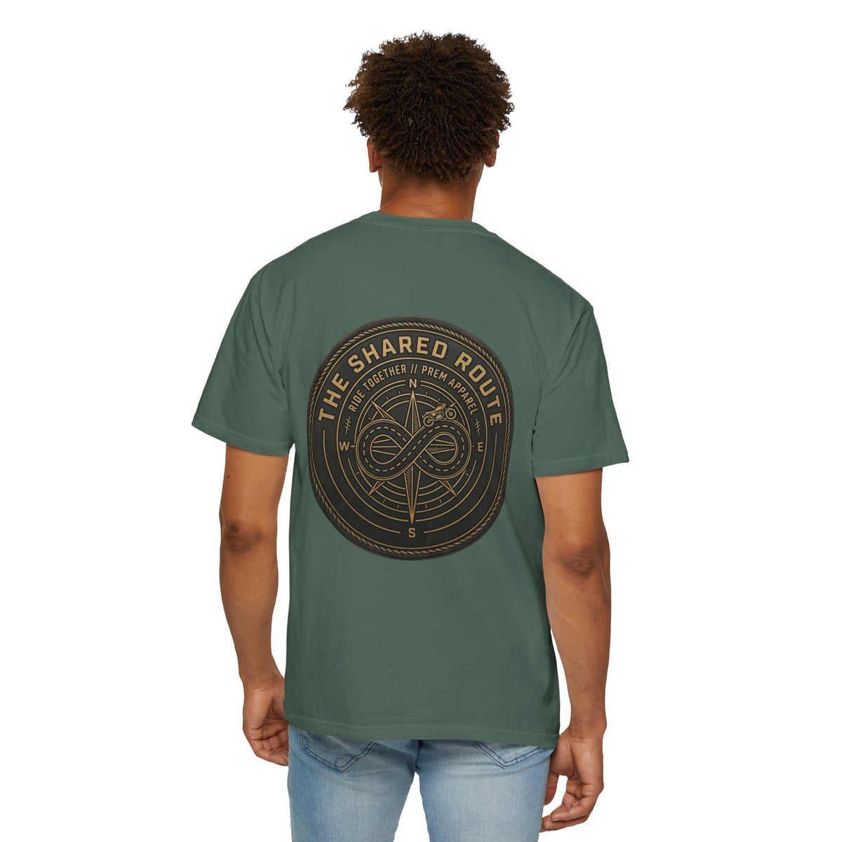 Shared Route Compass T‑Shirt — Vintage Infinity Map Graphic