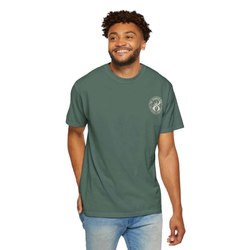 Shared Route Compass T‑Shirt — Vintage Infinity Map Graphic