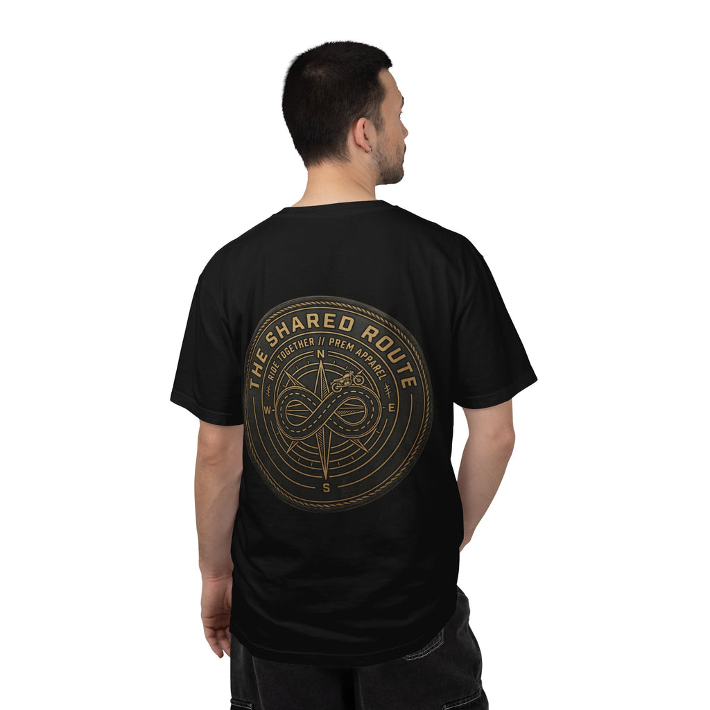 Shared Route Compass T‑Shirt — Vintage Infinity Map Graphic