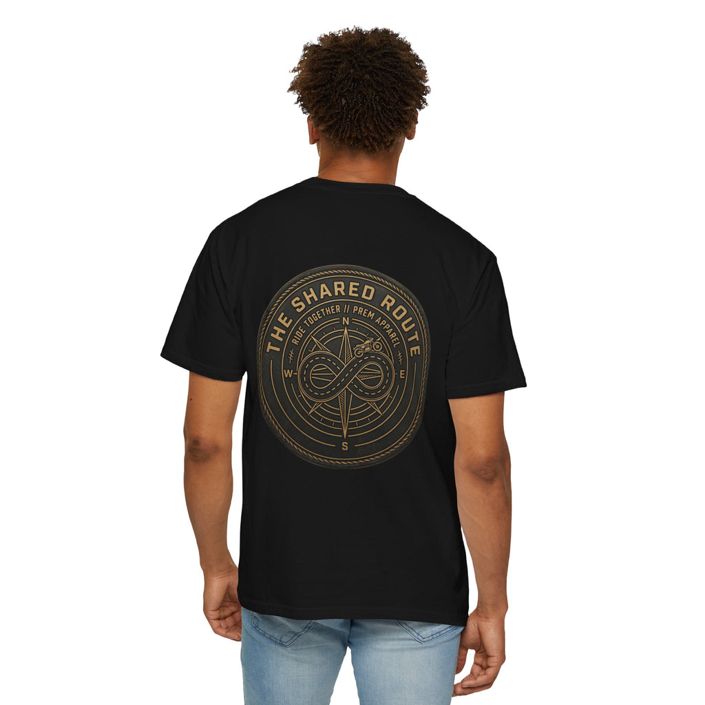 Shared Route Compass T‑Shirt — Vintage Infinity Map Graphic