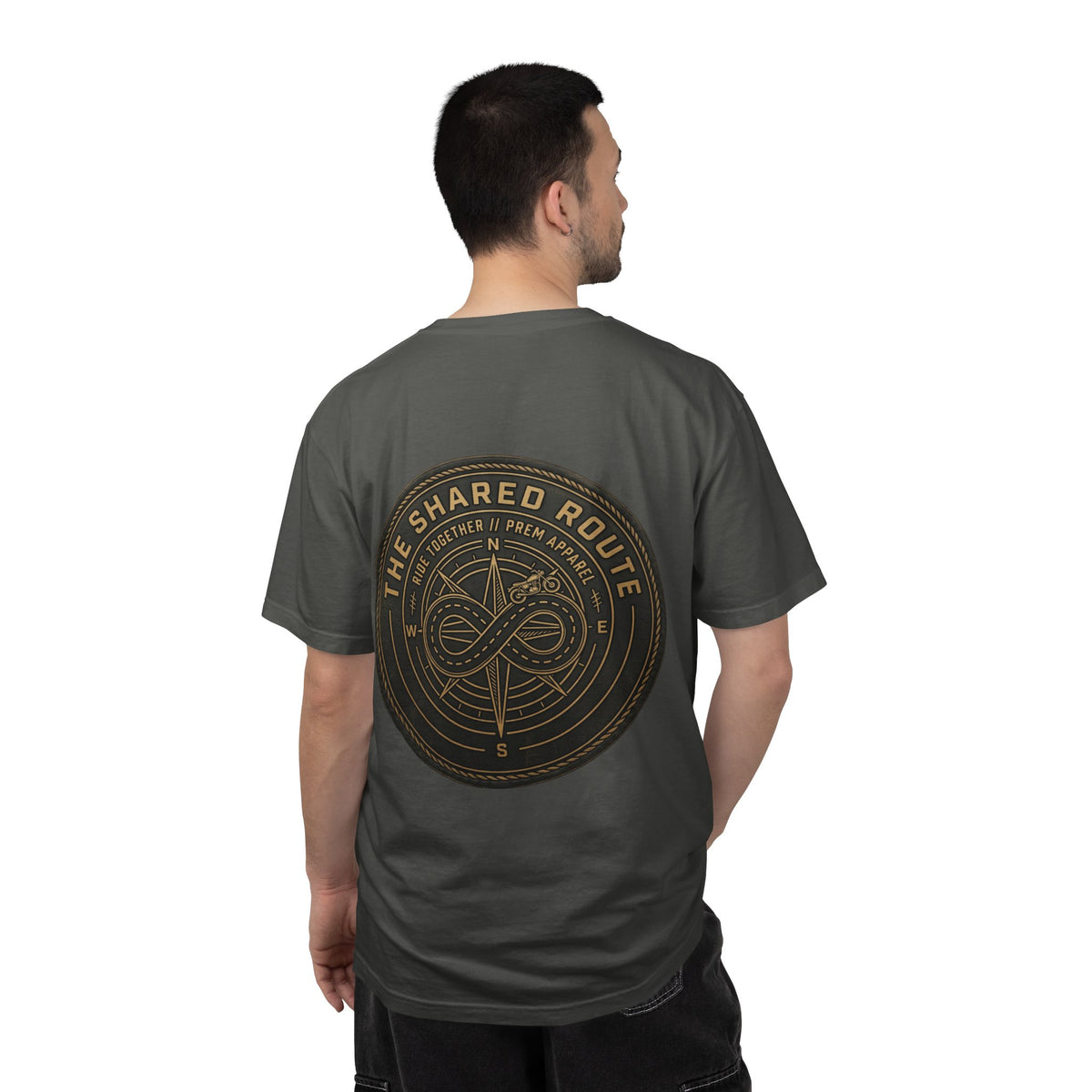 Shared Route Compass T‑Shirt — Vintage Infinity Map Graphic