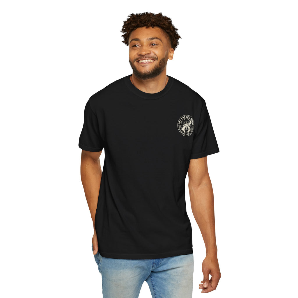 Shared Route Compass T‑Shirt — Vintage Infinity Map Graphic