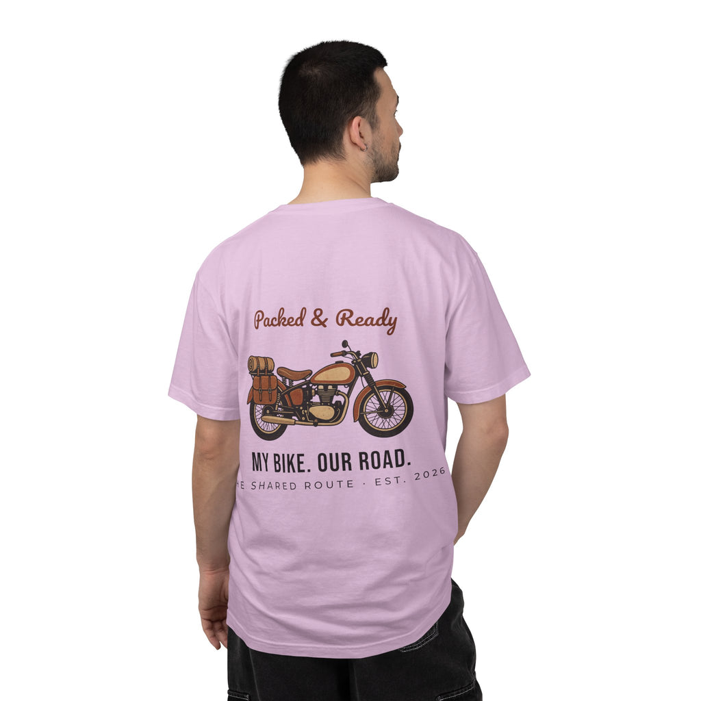 Motorcycle T-Shirt — "Packed & Ready" Vintage Bike Tee (My Bike. Our Road.)