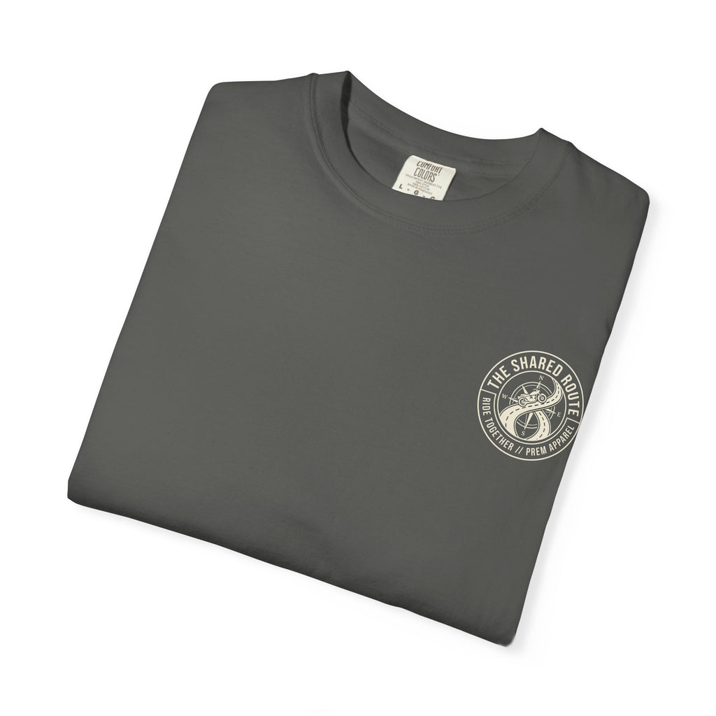 Shared Route Compass T‑Shirt — Vintage Infinity Map Graphic