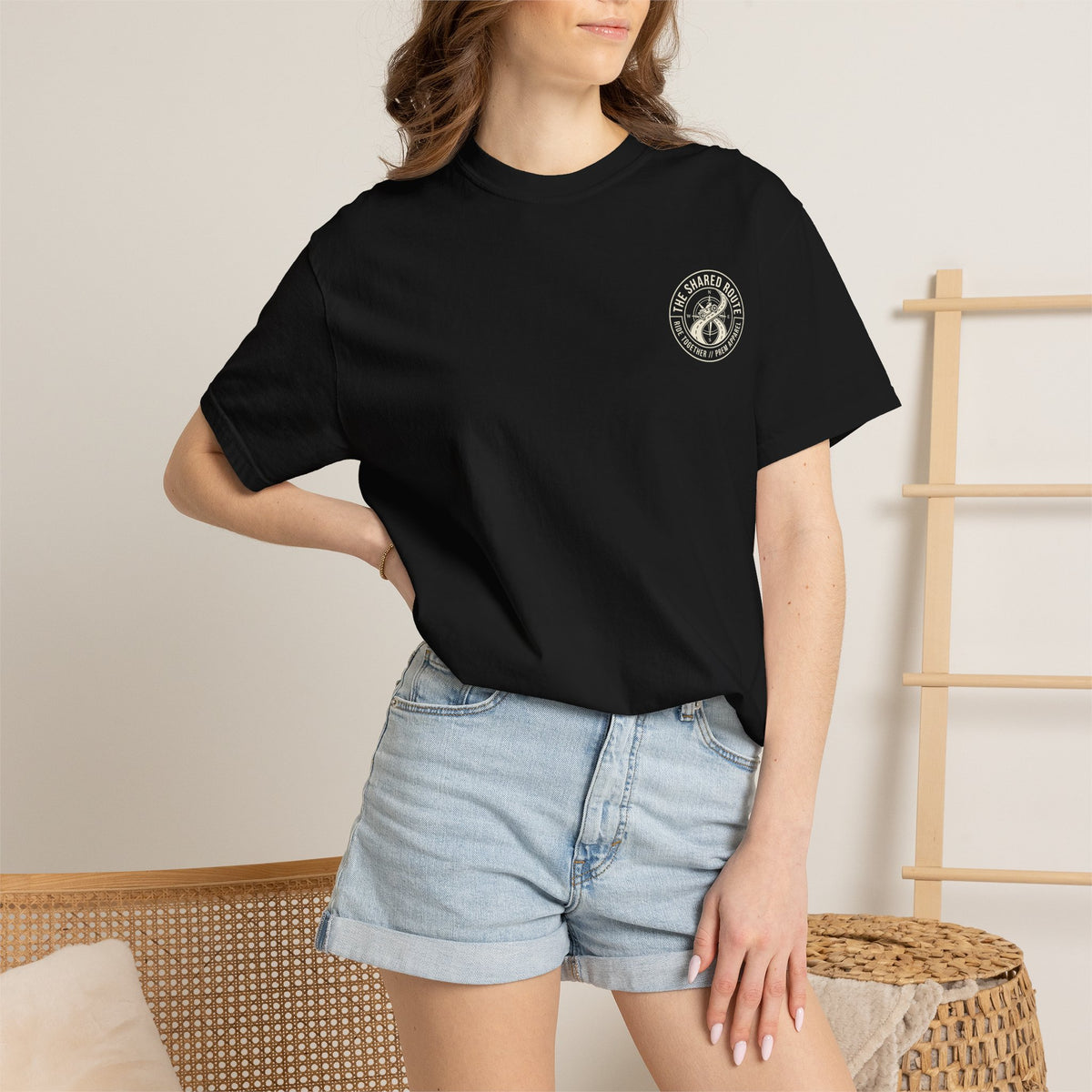 Shared Route Compass T‑Shirt — Vintage Infinity Map Graphic