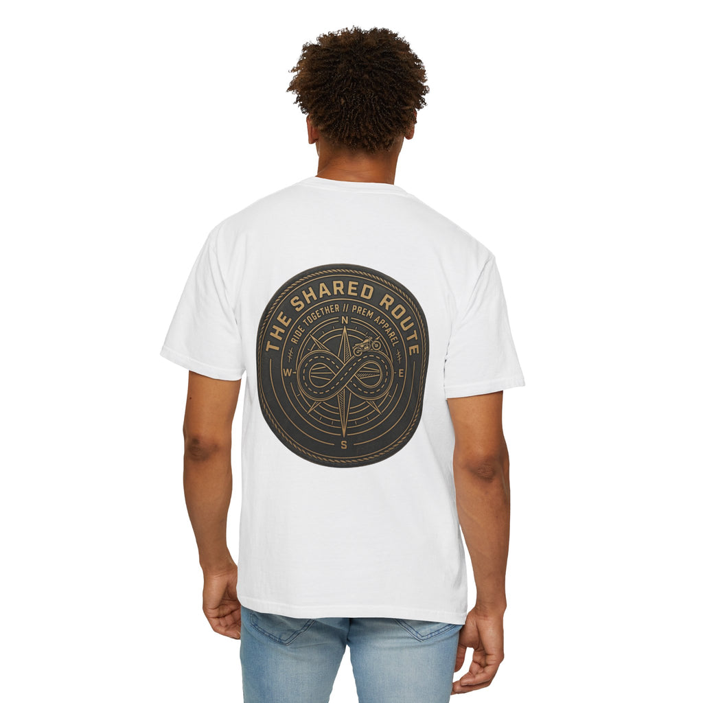 Shared Route Compass T‑Shirt — Vintage Infinity Map Graphic