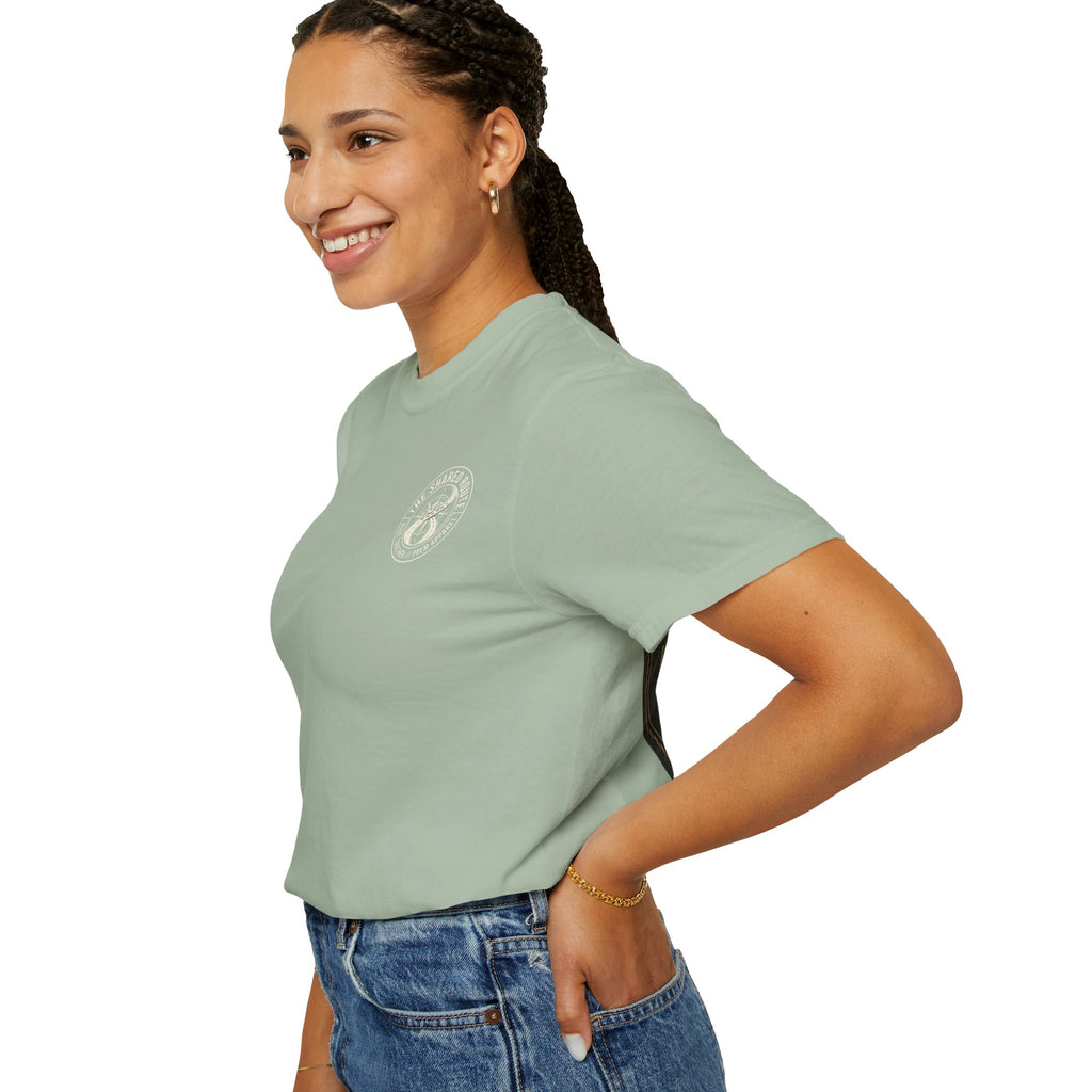 Shared Route Compass T‑Shirt — Vintage Infinity Map Graphic