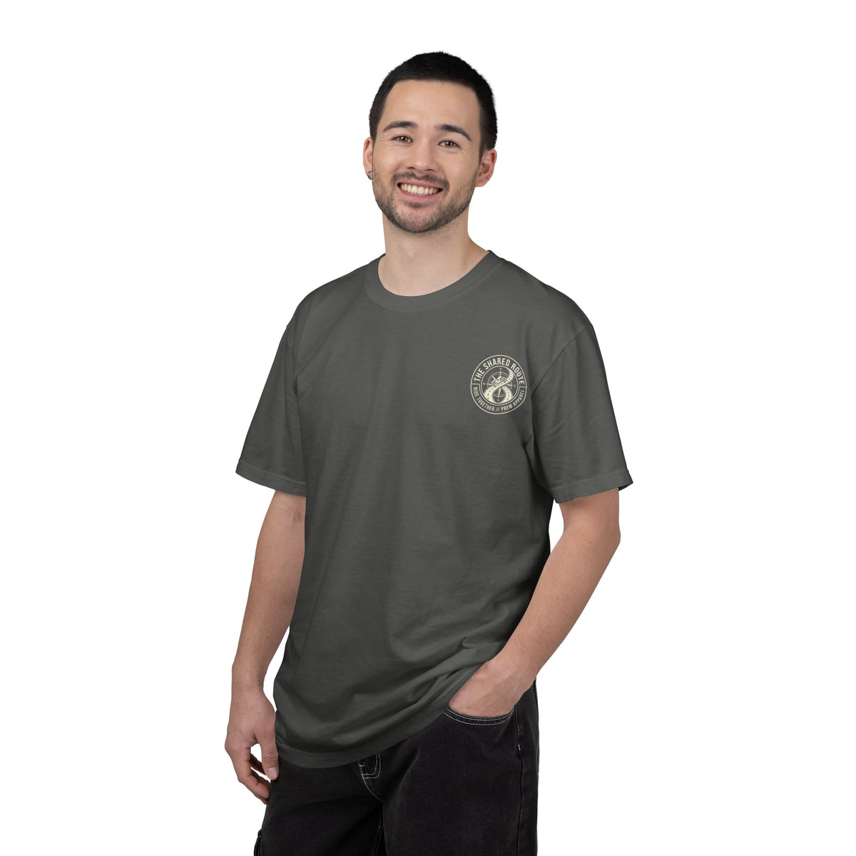 Shared Route Compass T‑Shirt — Vintage Infinity Map Graphic
