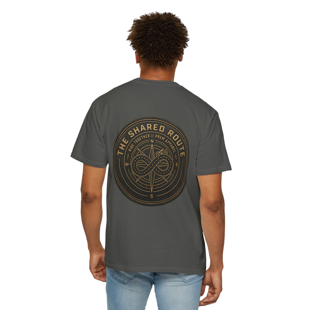Shared Route Compass T‑Shirt — Vintage Infinity Map Graphic