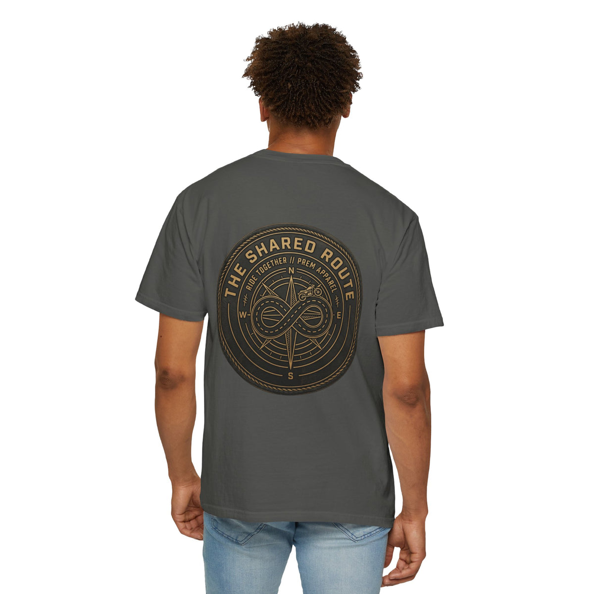 Shared Route Compass T‑Shirt — Vintage Infinity Map Graphic