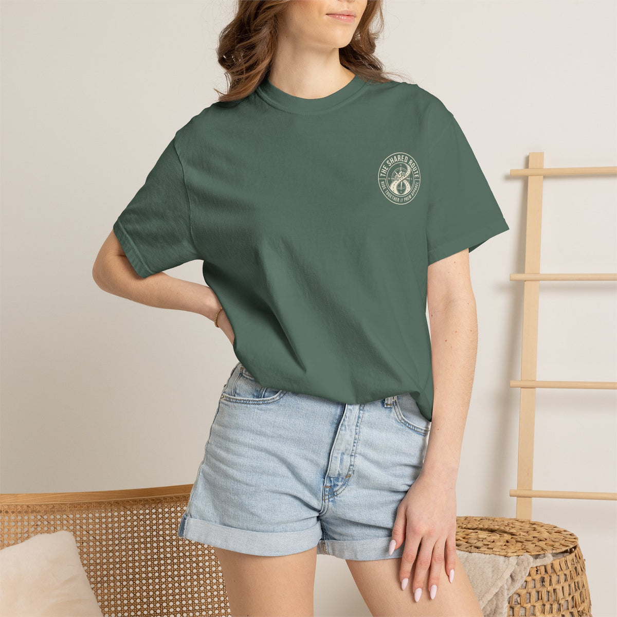 Shared Route Compass T‑Shirt — Vintage Infinity Map Graphic