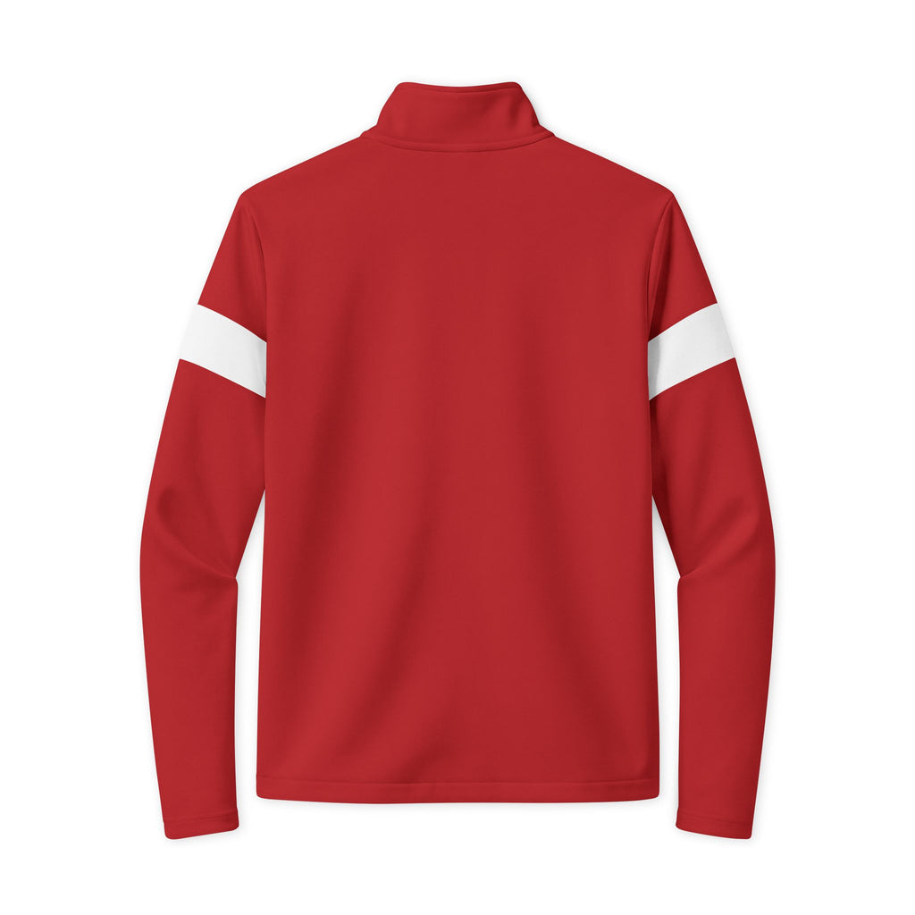 Embroidered Travel Full-Zip Jacket - Lightweight Red Track Jacket with White Sleeve Stripes