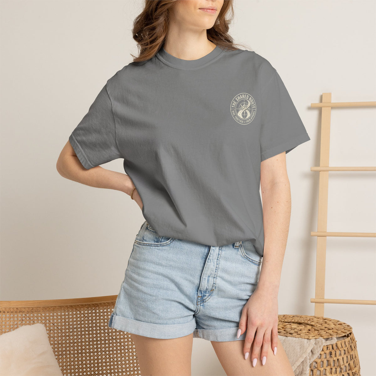 Shared Route Compass T‑Shirt — Vintage Infinity Map Graphic