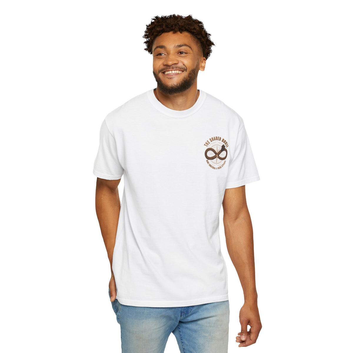 Shared Route Compass T‑Shirt — Vintage Infinity Map Graphic