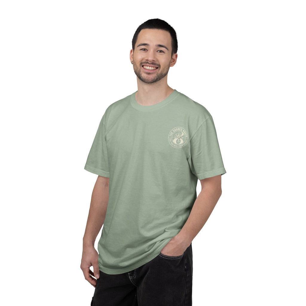 Shared Route Compass T‑Shirt — Vintage Infinity Map Graphic