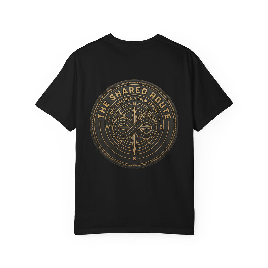 Shared Route Compass T‑Shirt — Vintage Infinity Map Graphic