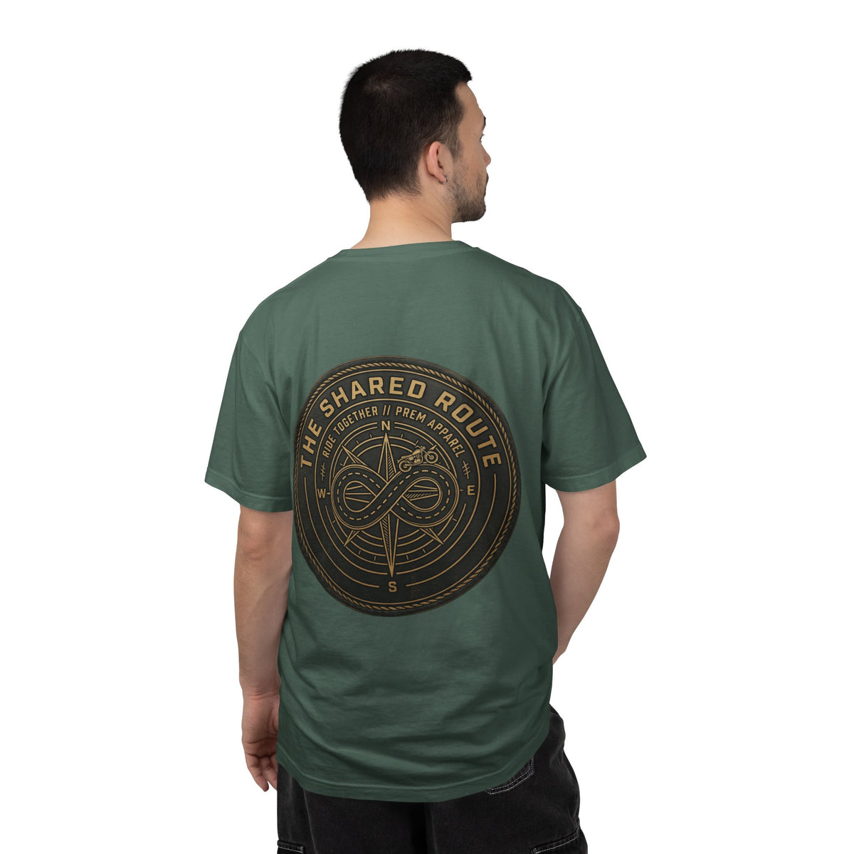 Shared Route Compass T‑Shirt — Vintage Infinity Map Graphic