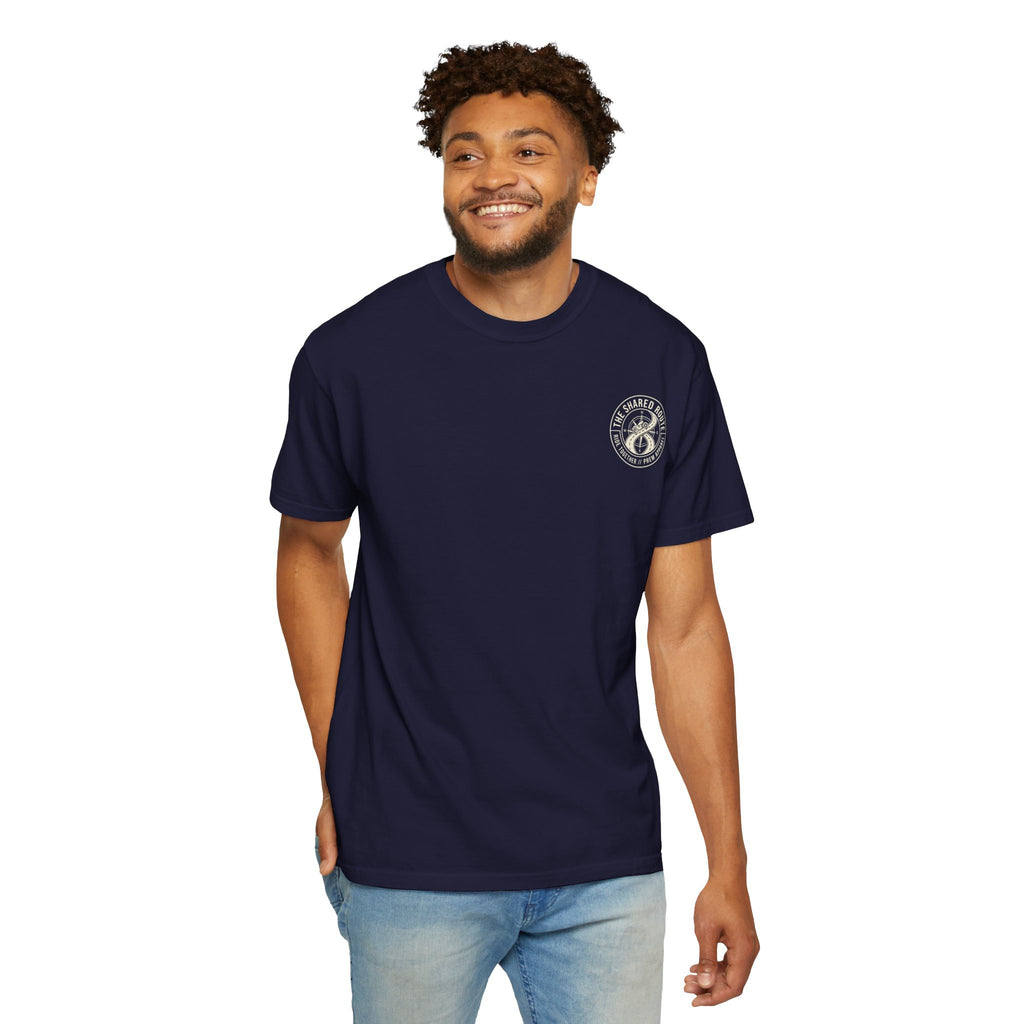 Shared Route Compass T‑Shirt — Vintage Infinity Map Graphic