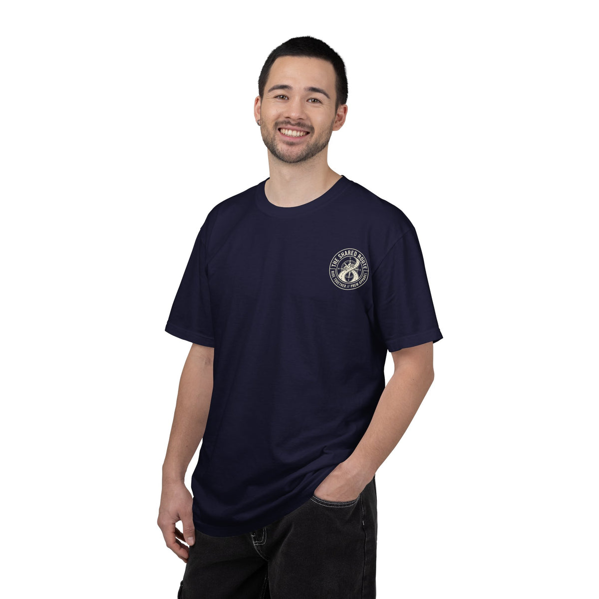 Shared Route Compass T‑Shirt — Vintage Infinity Map Graphic