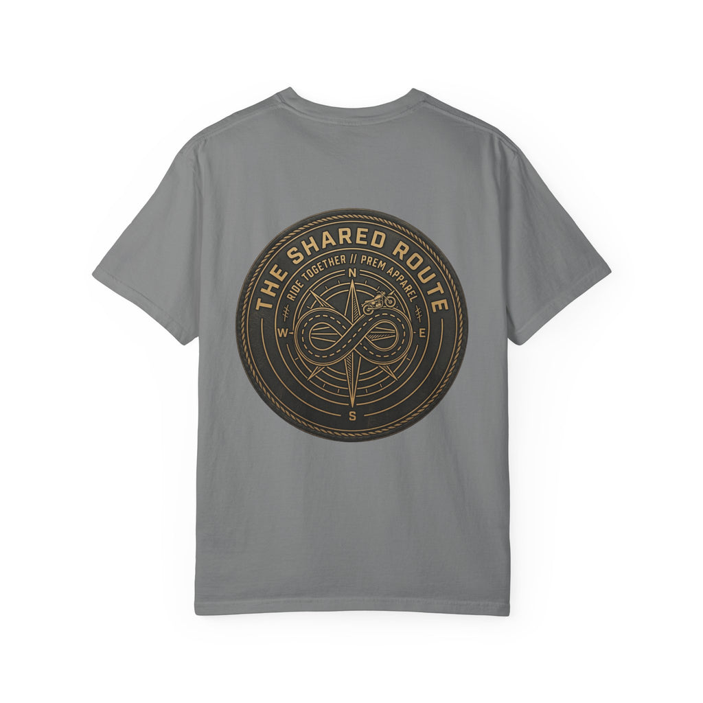Shared Route Compass T‑Shirt — Vintage Infinity Map Graphic