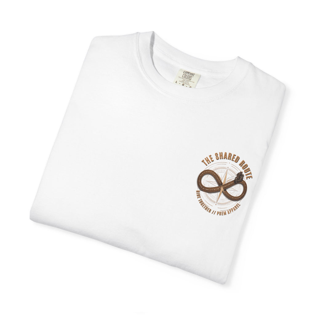 Shared Route Compass T‑Shirt — Vintage Infinity Map Graphic