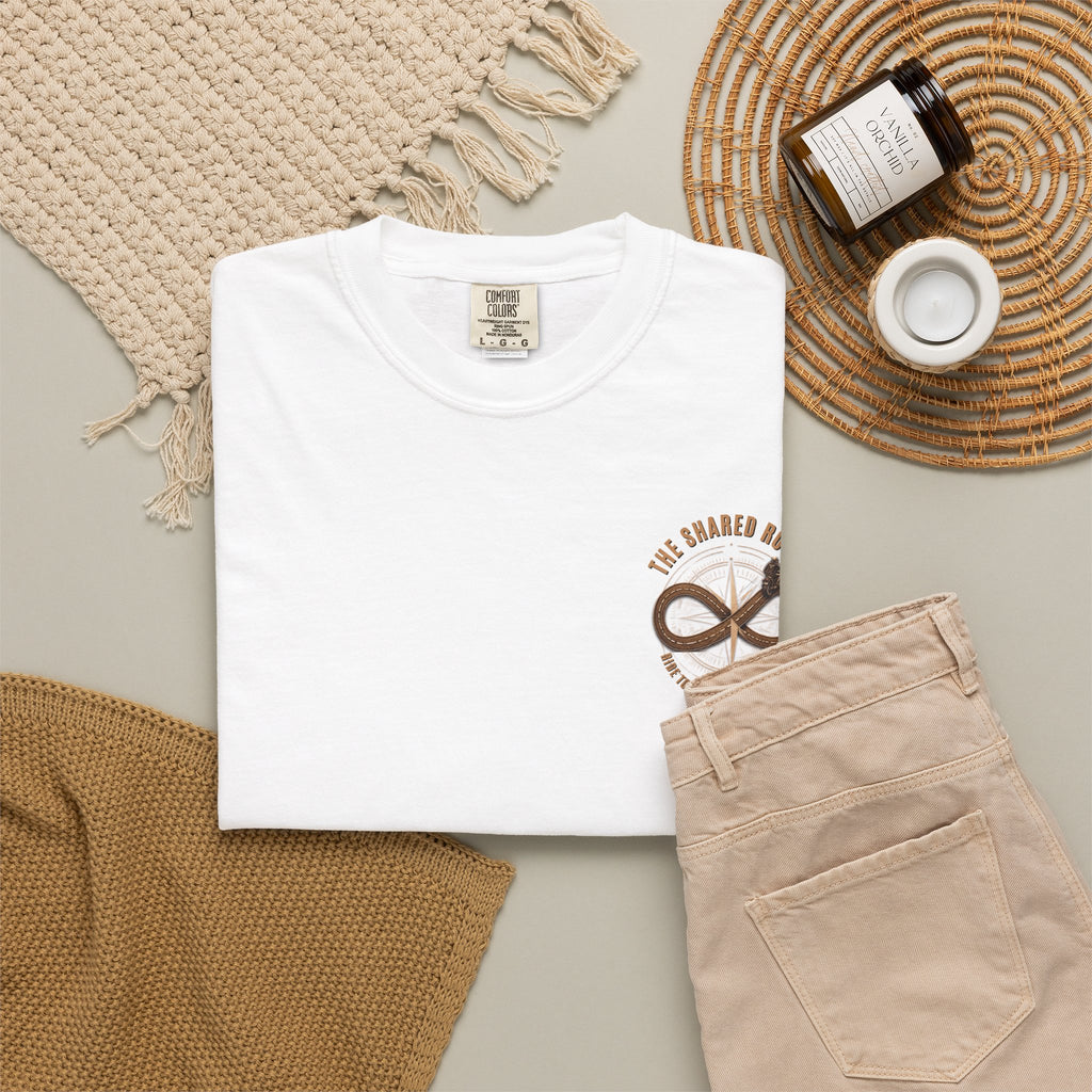 Shared Route Compass T‑Shirt — Vintage Infinity Map Graphic