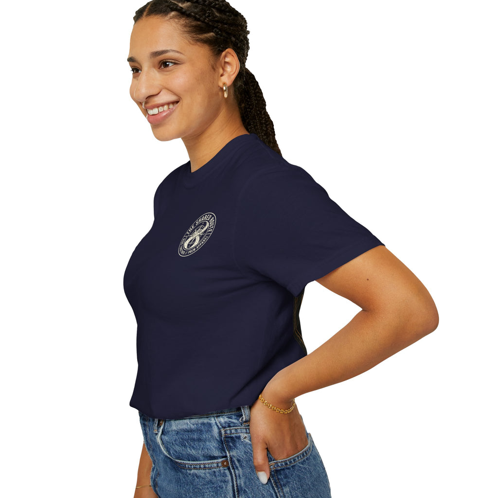 Shared Route Compass T‑Shirt — Vintage Infinity Map Graphic