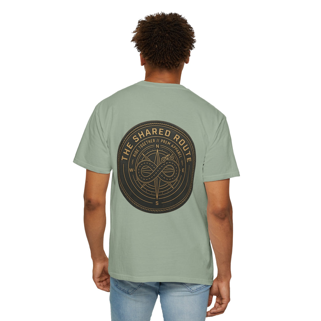 Shared Route Compass T‑Shirt — Vintage Infinity Map Graphic
