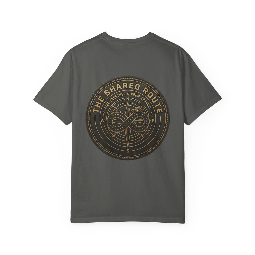 Shared Route Compass T‑Shirt — Vintage Infinity Map Graphic