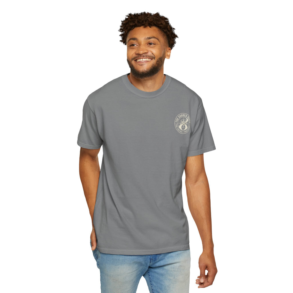 Shared Route Compass T‑Shirt — Vintage Infinity Map Graphic