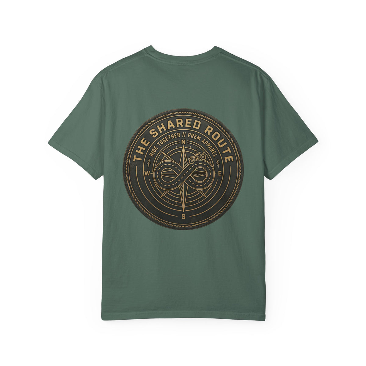 Shared Route Compass T‑Shirt — Vintage Infinity Map Graphic