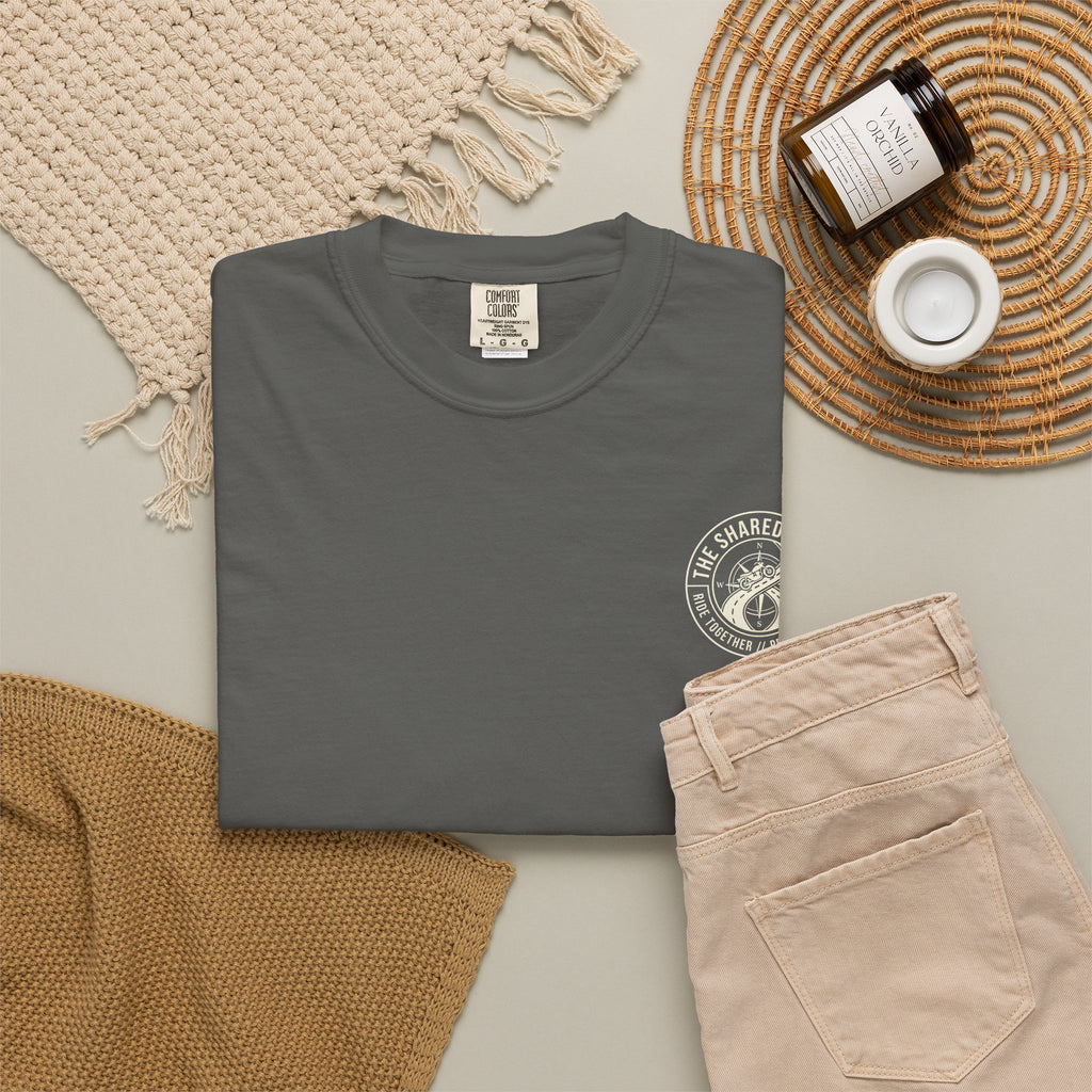 Shared Route Compass T‑Shirt — Vintage Infinity Map Graphic