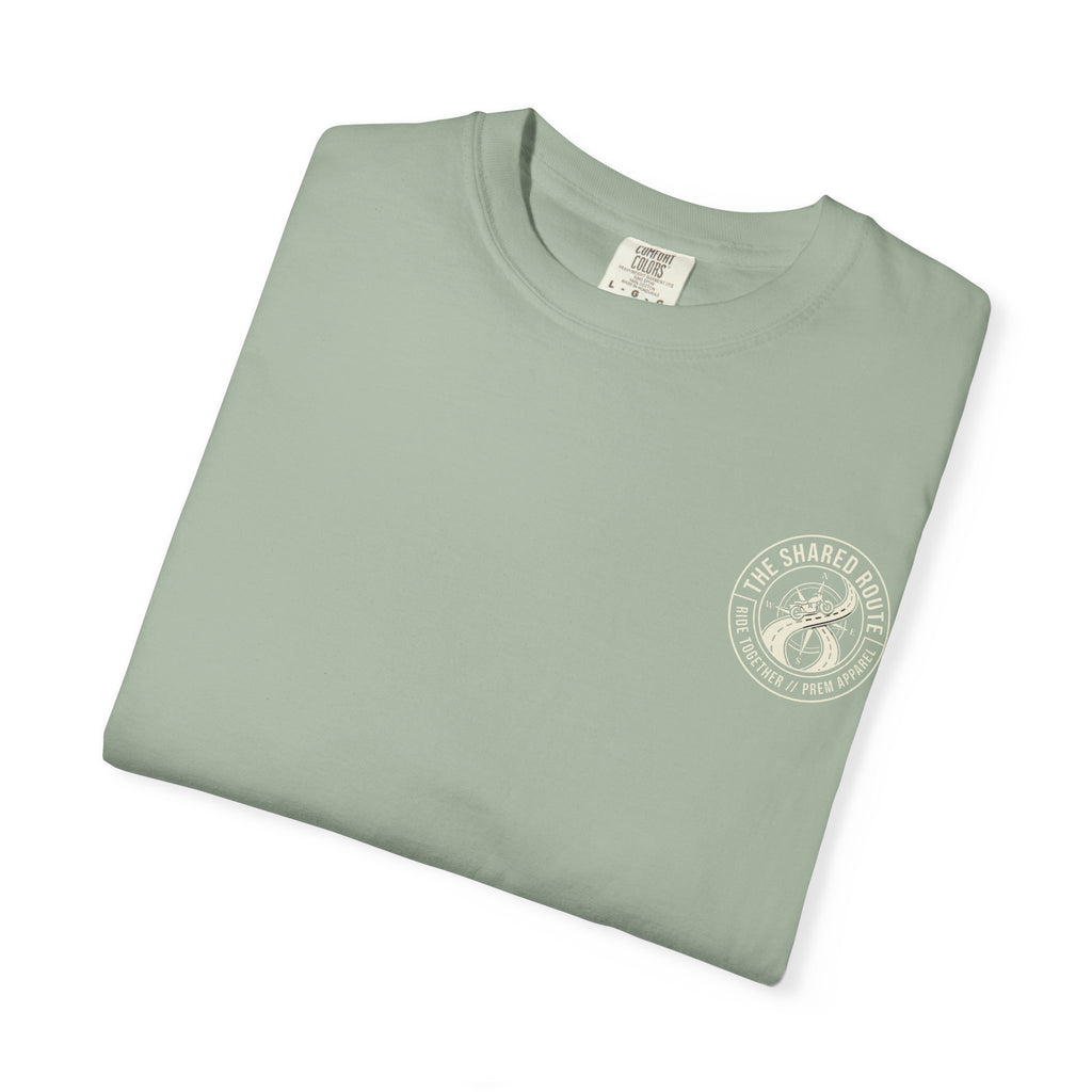 Shared Route Compass T‑Shirt — Vintage Infinity Map Graphic
