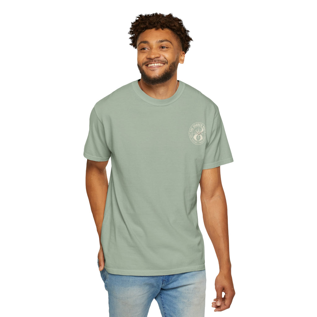 Shared Route Compass T‑Shirt — Vintage Infinity Map Graphic