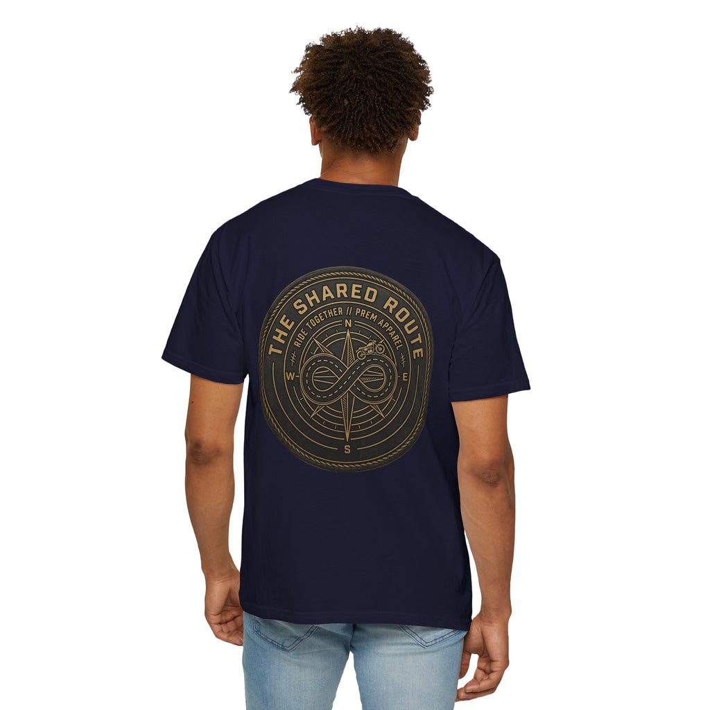 Shared Route Compass T‑Shirt — Vintage Infinity Map Graphic