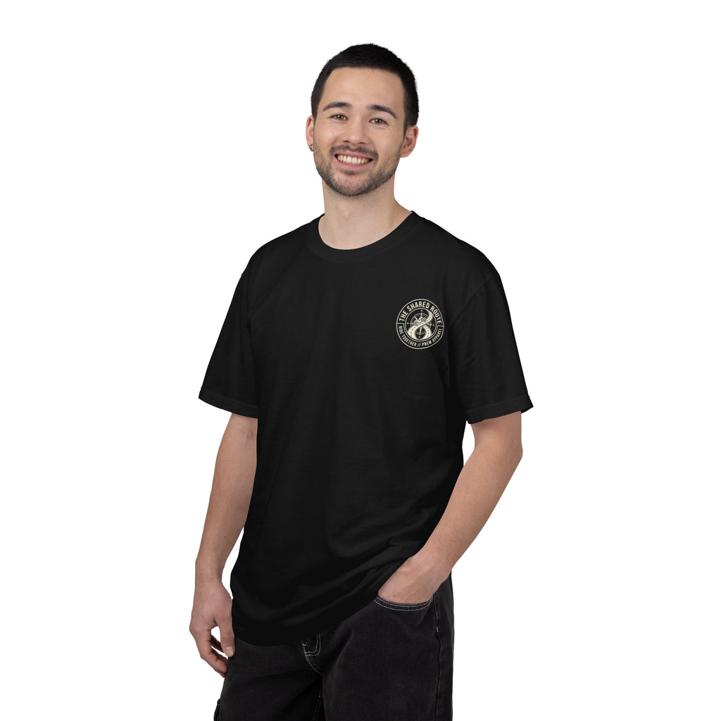 Shared Route Compass T‑Shirt — Vintage Infinity Map Graphic