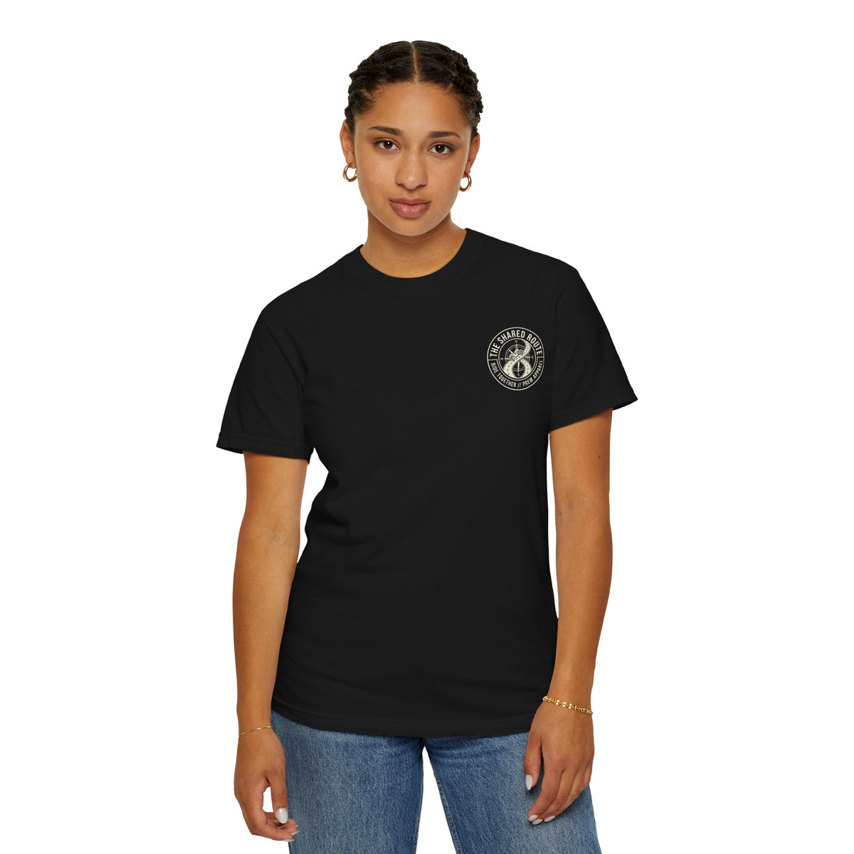 Shared Route Compass T‑Shirt — Vintage Infinity Map Graphic