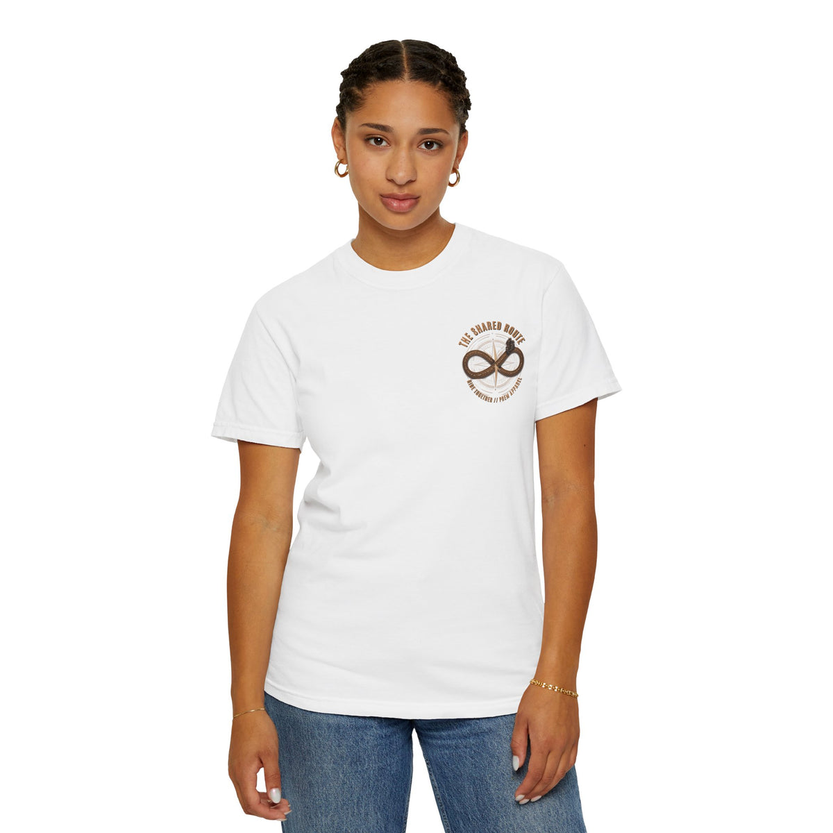 Shared Route Compass T‑Shirt — Vintage Infinity Map Graphic