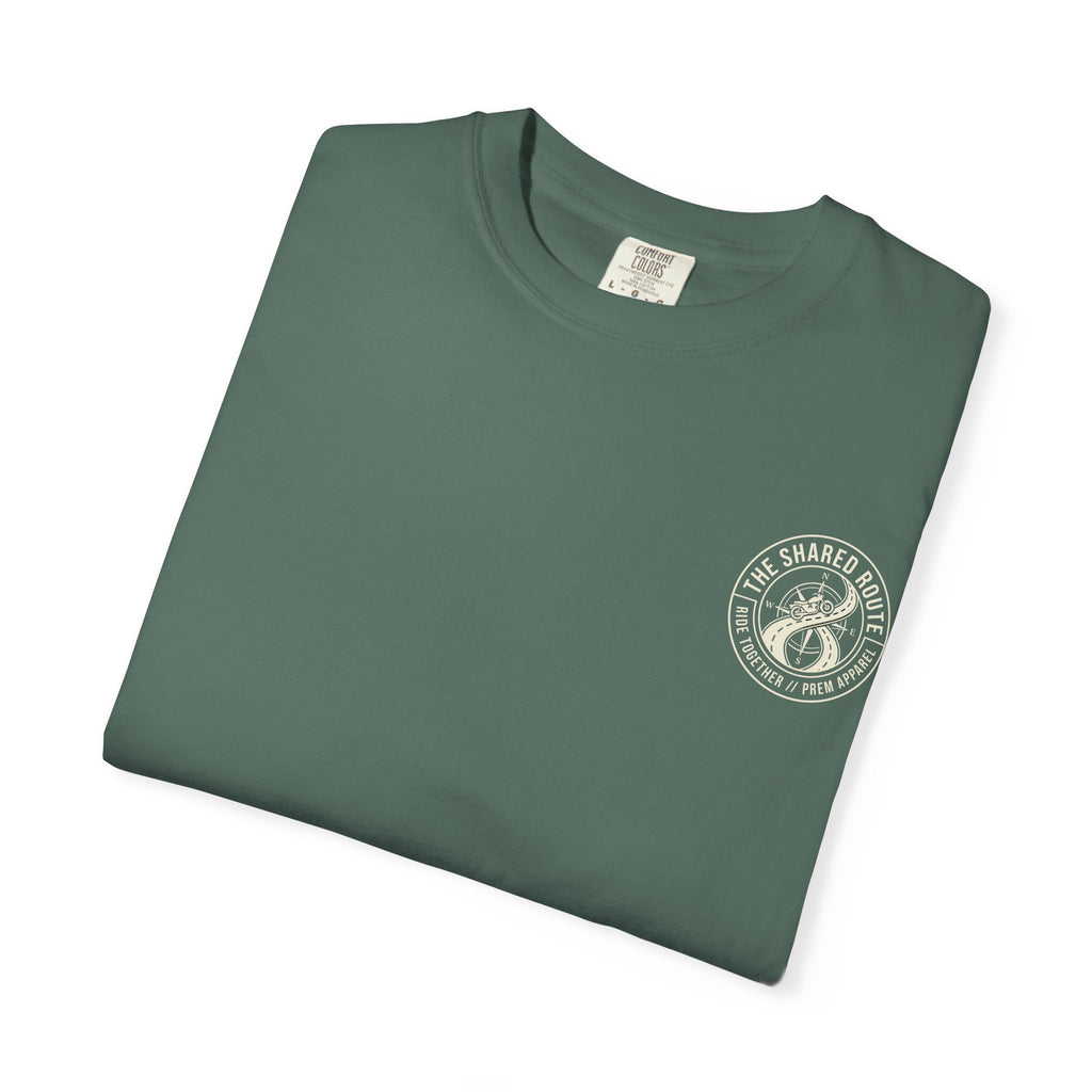 Shared Route Compass T‑Shirt — Vintage Infinity Map Graphic
