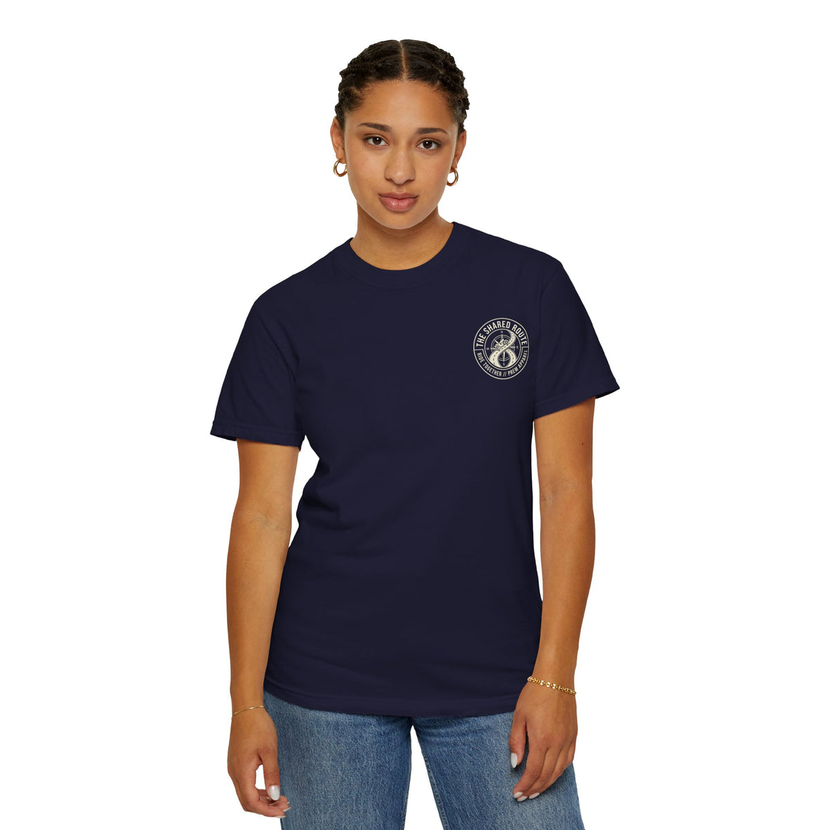 Shared Route Compass T‑Shirt — Vintage Infinity Map Graphic