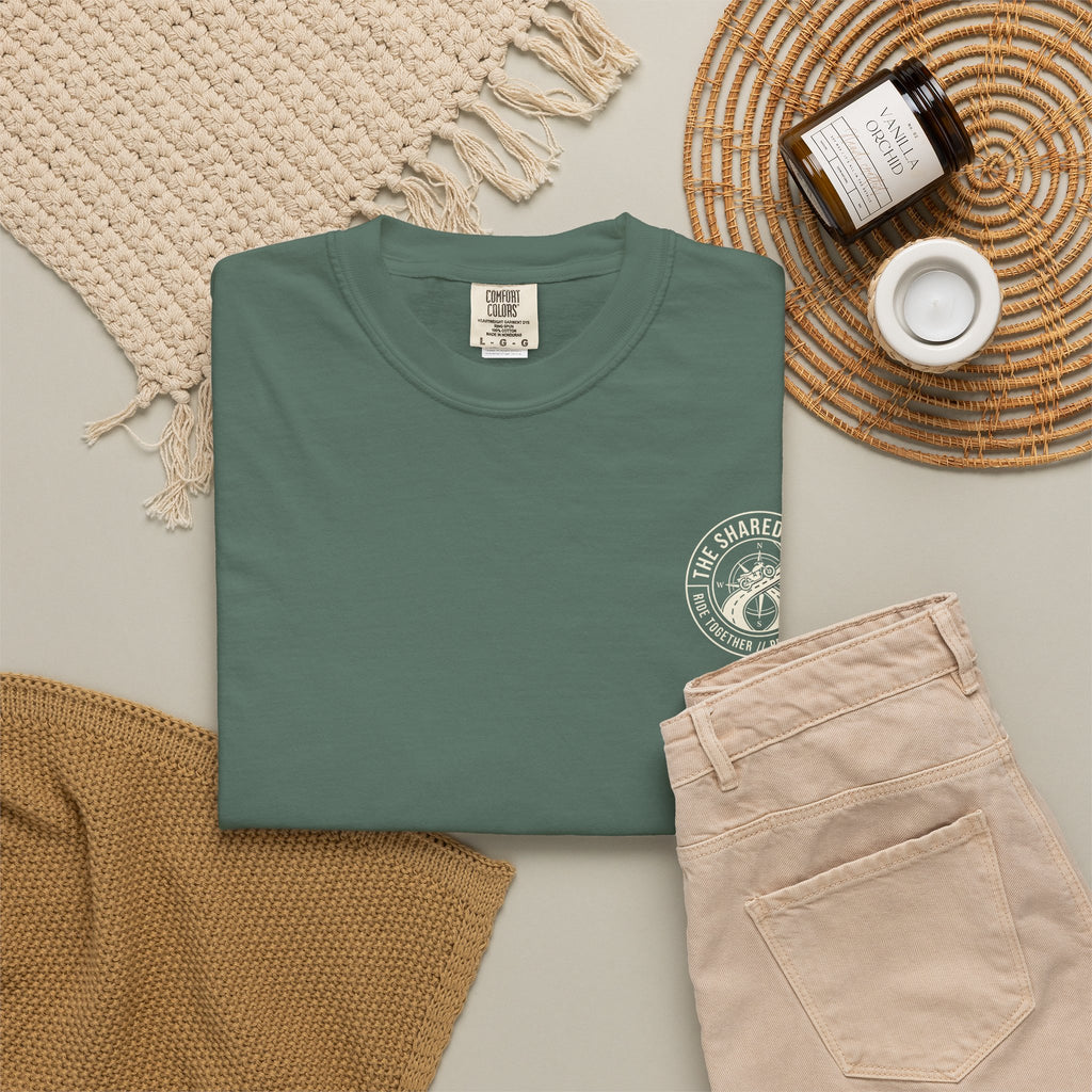 Shared Route Compass T‑Shirt — Vintage Infinity Map Graphic
