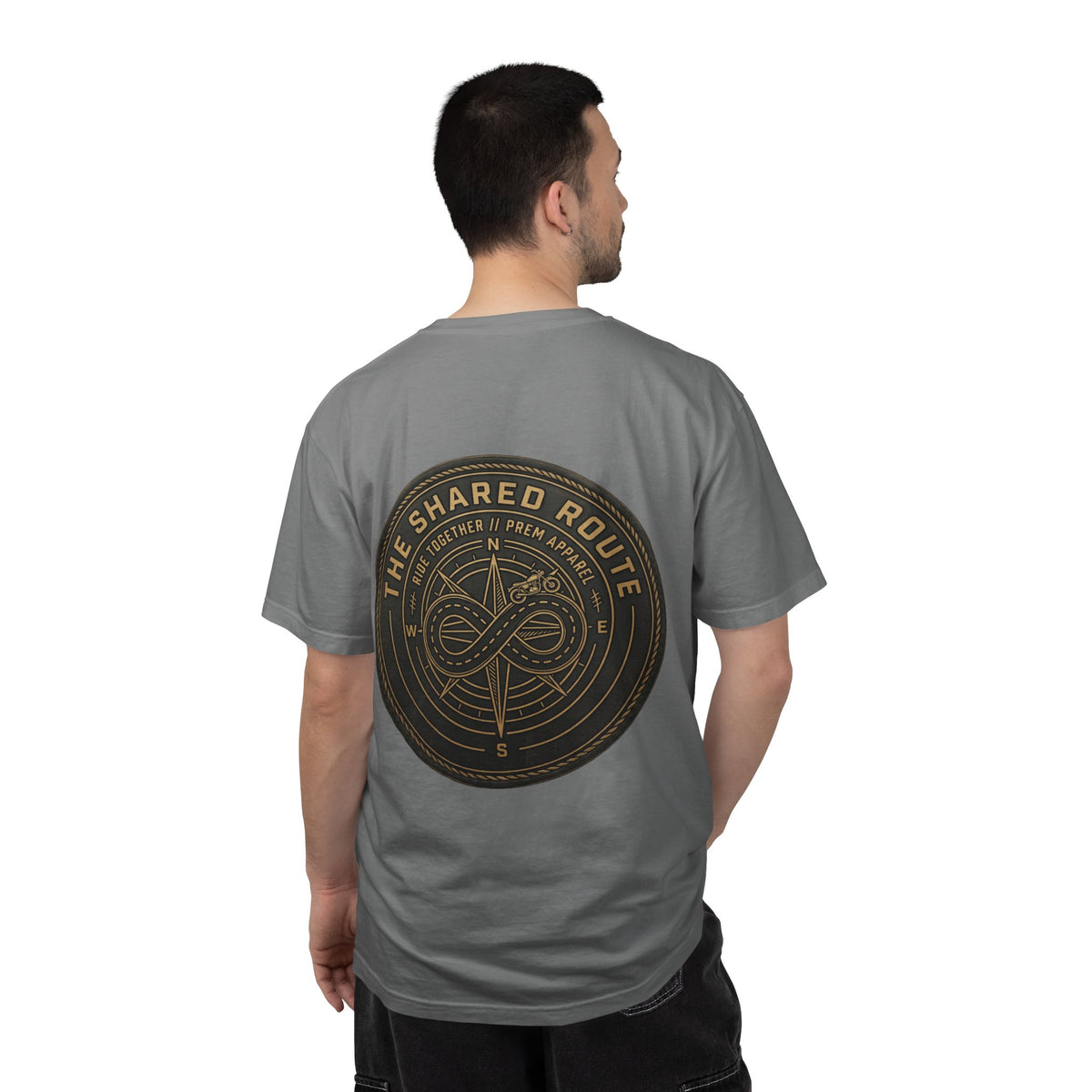 Shared Route Compass T‑Shirt — Vintage Infinity Map Graphic
