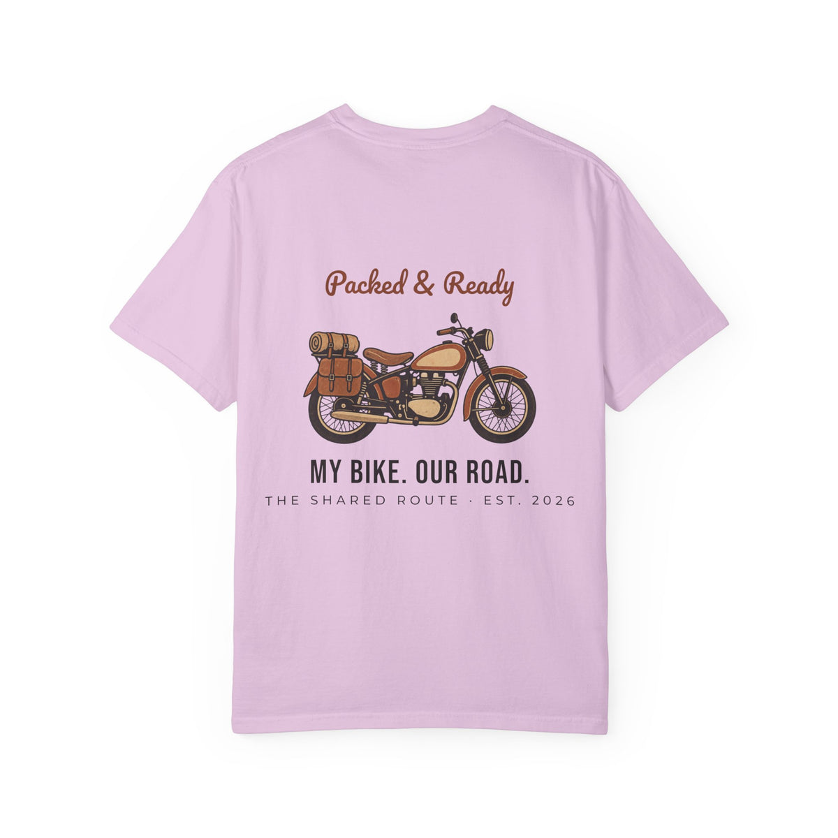 Motorcycle T-Shirt — "Packed & Ready" Vintage Bike Tee (My Bike. Our Road.)