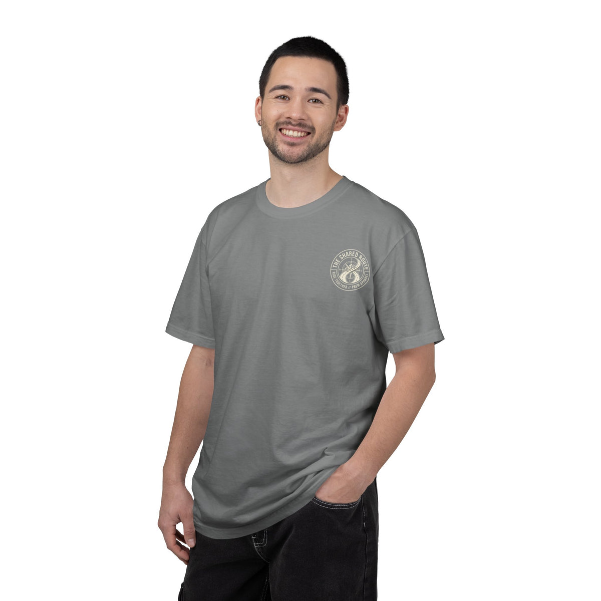 Shared Route Compass T‑Shirt — Vintage Infinity Map Graphic