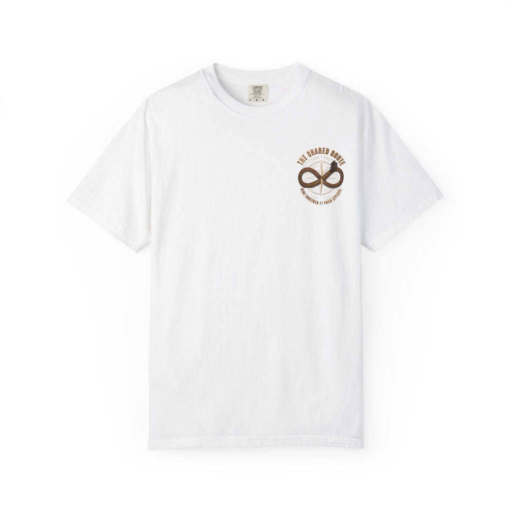 Shared Route Compass T‑Shirt — Vintage Infinity Map Graphic