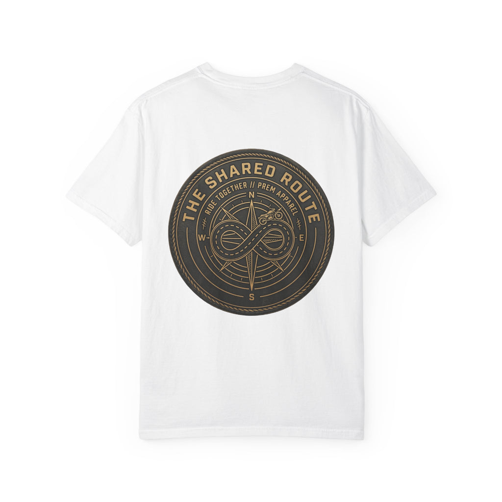 Shared Route Compass T‑Shirt — Vintage Infinity Map Graphic