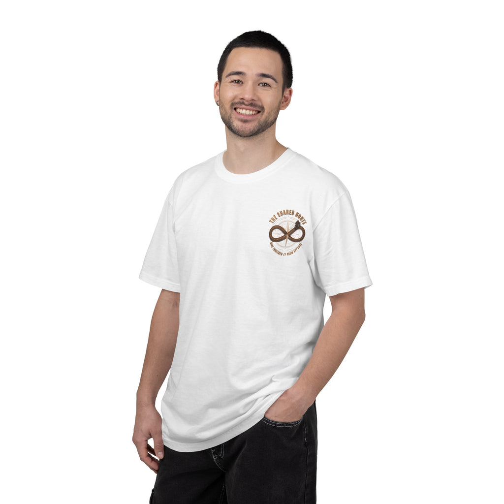 Shared Route Compass T‑Shirt — Vintage Infinity Map Graphic
