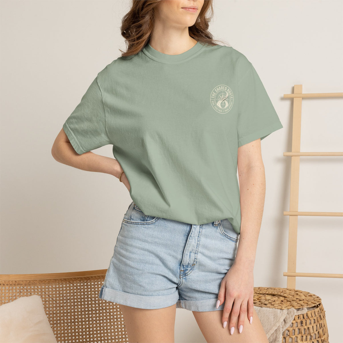 Shared Route Compass T‑Shirt — Vintage Infinity Map Graphic