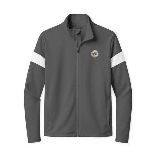 Embroidered Travel Full-Zip Jacket - Lightweight Red Track Jacket with White Sleeve Stripes